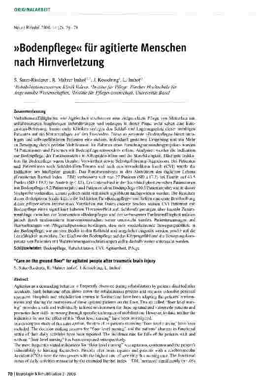 Vorschauseite 1: »Bodenpflege« für agitierte Menschen nach Hirnverletzung