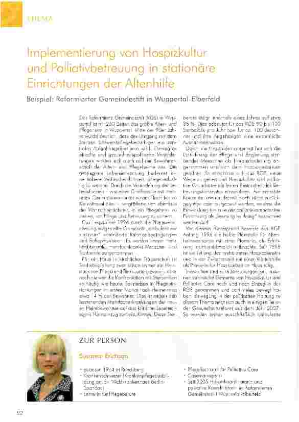 Vorschauseite 1: Implementierung von Hospizkultur und Palliativbetreuung in stationäre Einrichtungen der Altenhilfe