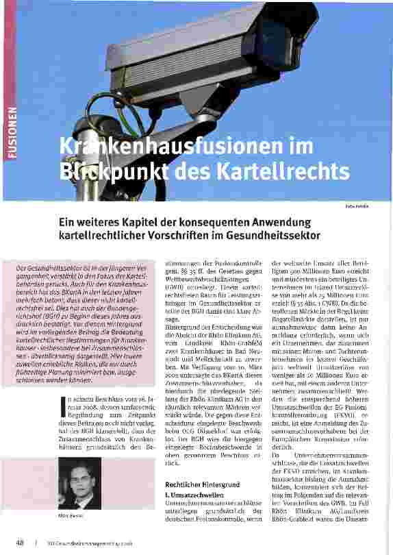 Vorschauseite 1: Krankenhausfusionen im Blickpunkt des Kartellrechts