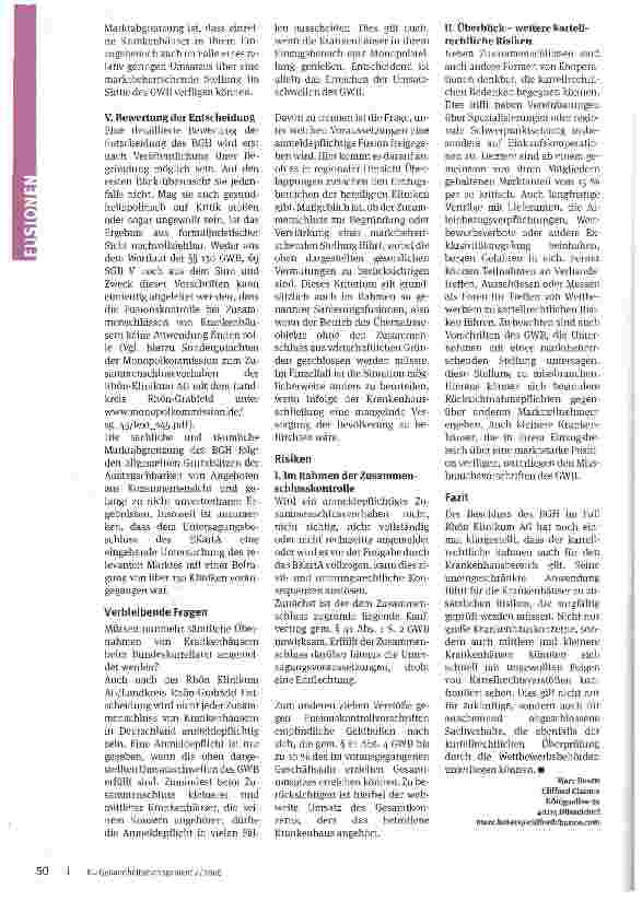 Vorschauseite 3: Krankenhausfusionen im Blickpunkt des Kartellrechts