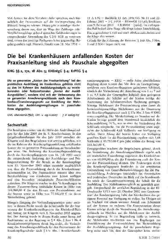 Vorschauseite 1: Die bei Krankenhäusern anfallenden Kosten der Praxisanleitung sind als Pauschale abgegolten