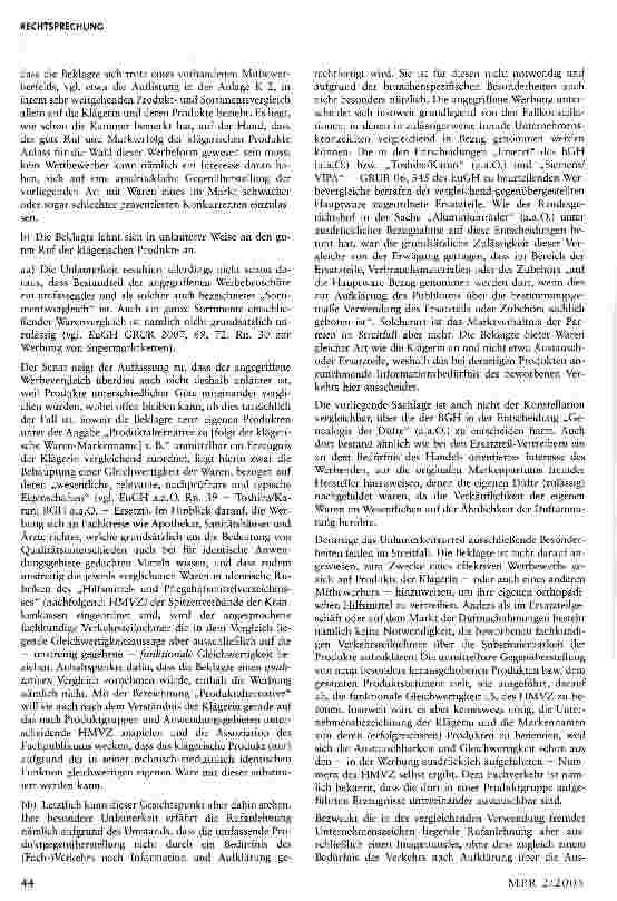 Vorschauseite 3: Vergleichende Werbung für orthopädische Produkte, die sich ohne sachliche Rechtfertigung an den guten Ruf des Konkurrenten anlehnt, ist unlauter