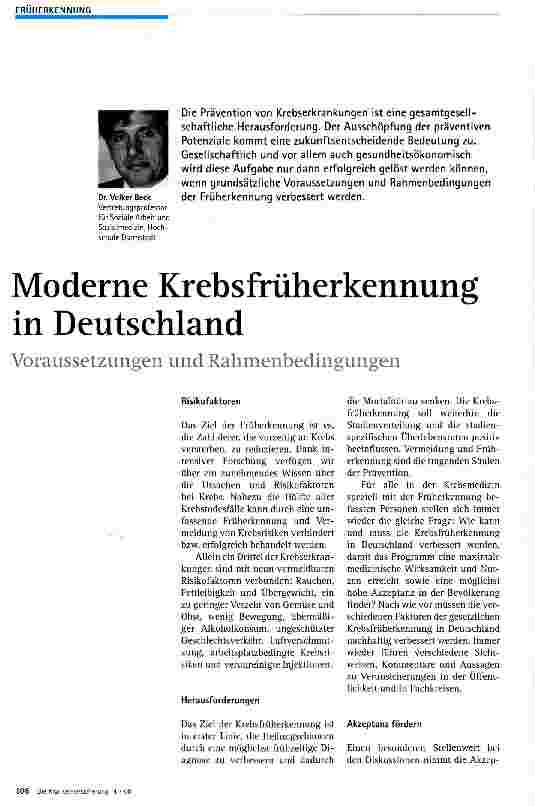 Vorschauseite 1: Moderne Krebsfrüherkennung in Deutschland