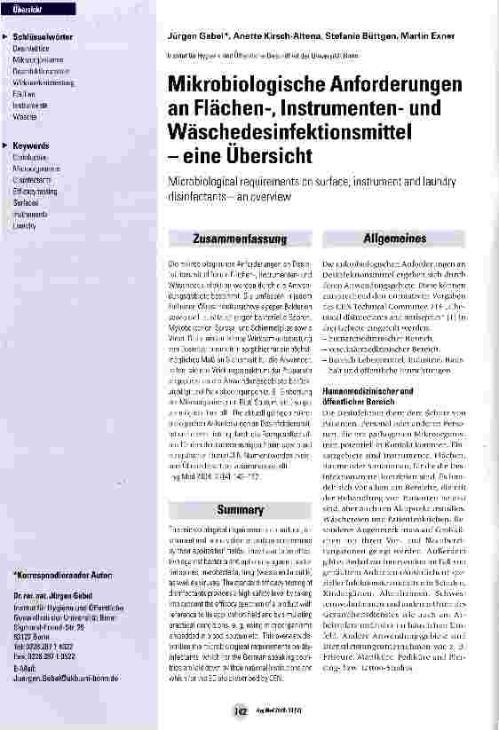 Vorschauseite 1: Mikrobiologische Anforderungen an Flächen-, Instrumentenund Wäschedesinfektionsmittel