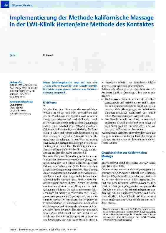 Vorschauseite 1: Implementierung der Methode kalifornische Massage in der LWL-Klinik Herten/eine Methode des Kontaktes