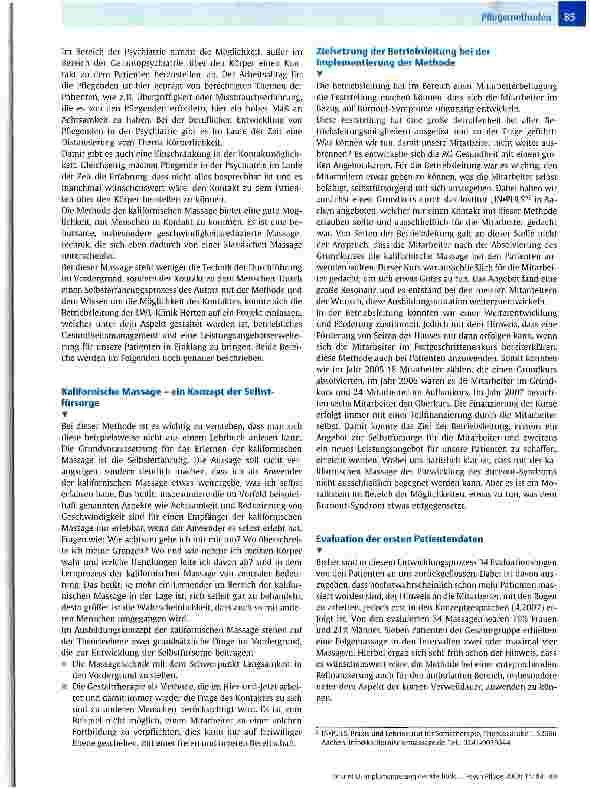 Vorschauseite 2: Implementierung der Methode kalifornische Massage in der LWL-Klinik Herten/eine Methode des Kontaktes