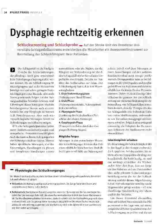 Vorschauseite 1: Dysphagie rechtzeitig erkennen