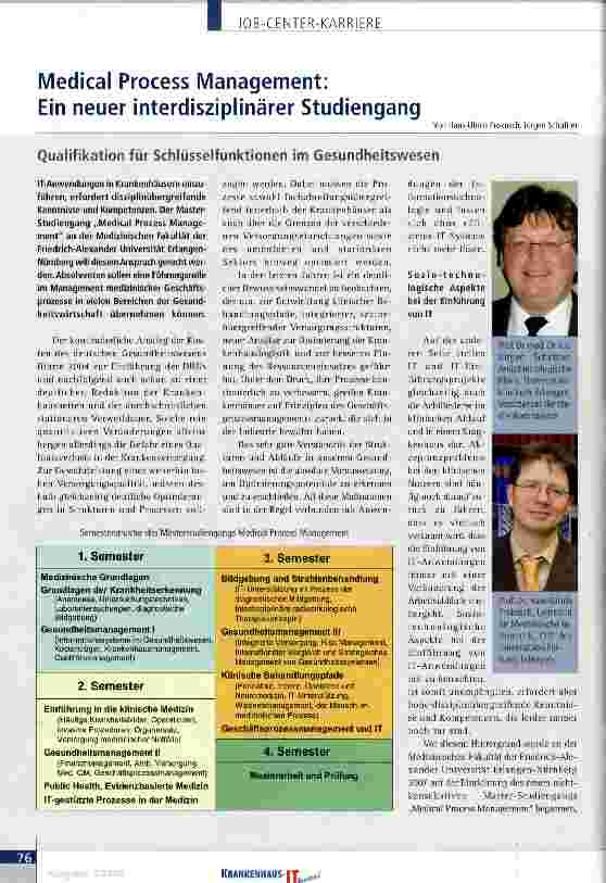 Vorschauseite 1: Medical Process Management:Ein neuer interdisziplinärer Studiengang