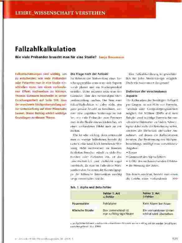 Vorschauseite 1: Fallzahlkalkulation