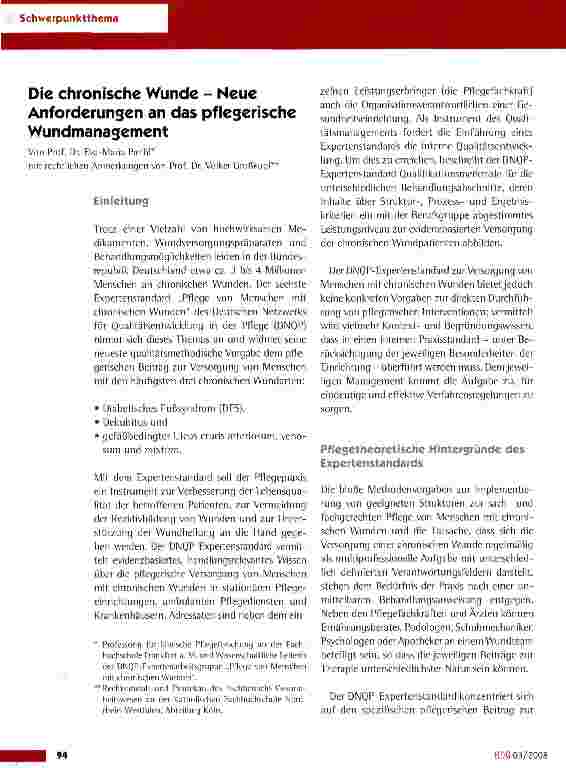Vorschauseite 1: Die chronische Wunde - Neue Anforderungen an das pflegerische Wundmanagcment