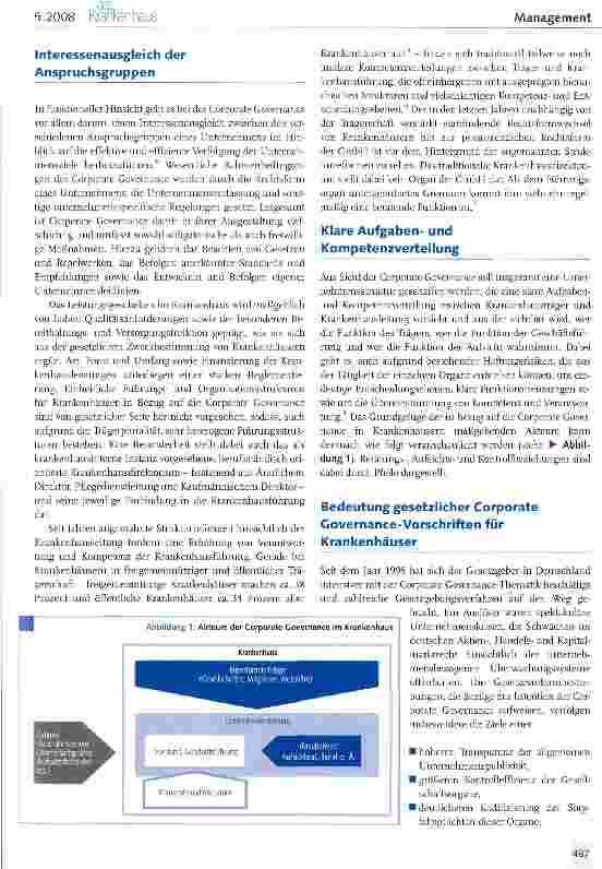 Vorschauseite 2: Die Corporate Governance-Diskussion und ihre Konsequenzen für Krankenhäuser (I)