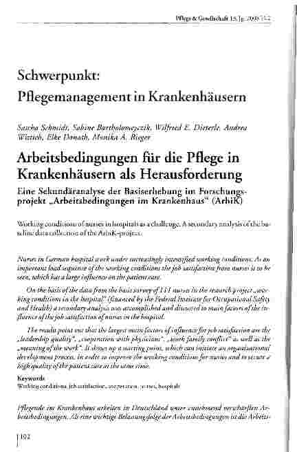 Vorschauseite 1: Arbeitsbedingungen für die Pflege in Krankenhäusern als Herausforderung