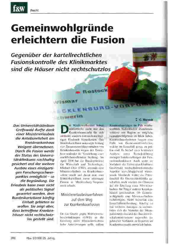 Vorschauseite 1: Gemeinwohlgründe erleichtern die Fusion