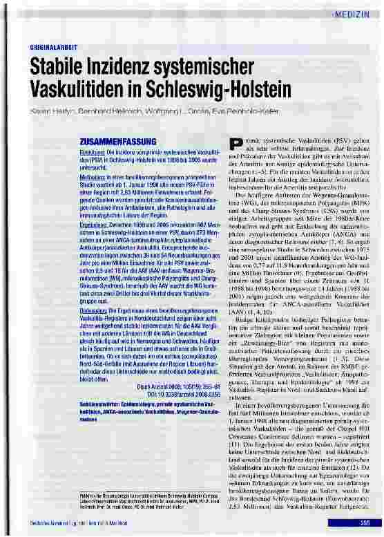 Vorschauseite 1: Stabile Inzidenz systemischer Vaskulitiden in Schleswig-Holstein