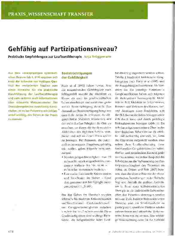 Vorschauseite 1: Gehfähig auf Partizipationsniveau?- Praktische Empfehlungen zur Laufbandtherapie