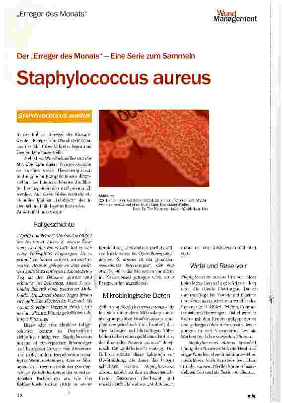 Vorschauseite 1: Der „Erreger des Monats - Eine Serie zum Sammeln Staphy lococcus aureus