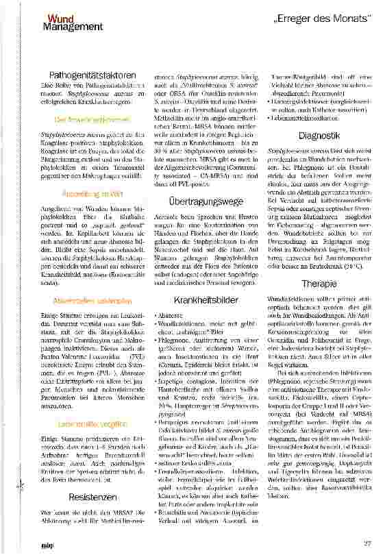Vorschauseite 2: Der „Erreger des Monats - Eine Serie zum Sammeln Staphy lococcus aureus