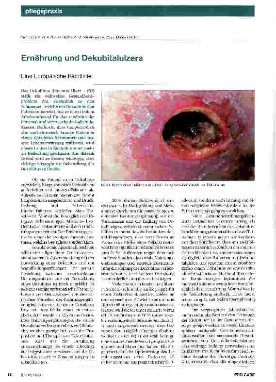 Vorschauseite 1: Ernährung und Dekubitalulzera- Eine Europäische Richtlinie