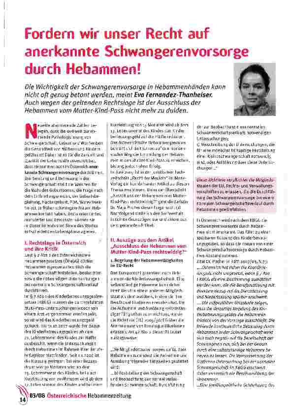 Vorschauseite 1: Fordern wir unser Recht auf anerkannte Schwangerenvorsorge durch Hebammen!