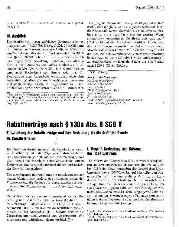 Vorschauseite 1: Rabattverträge nach § 130a Abs. 8 SGB V. Entwicklung der Rabattverträge und ihre Bedeutung für die ärztliche Praxis