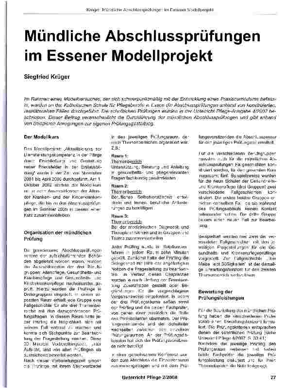 Vorschauseite 1: Mündliche Abschlussprüfungen im Essener Modellprojekt