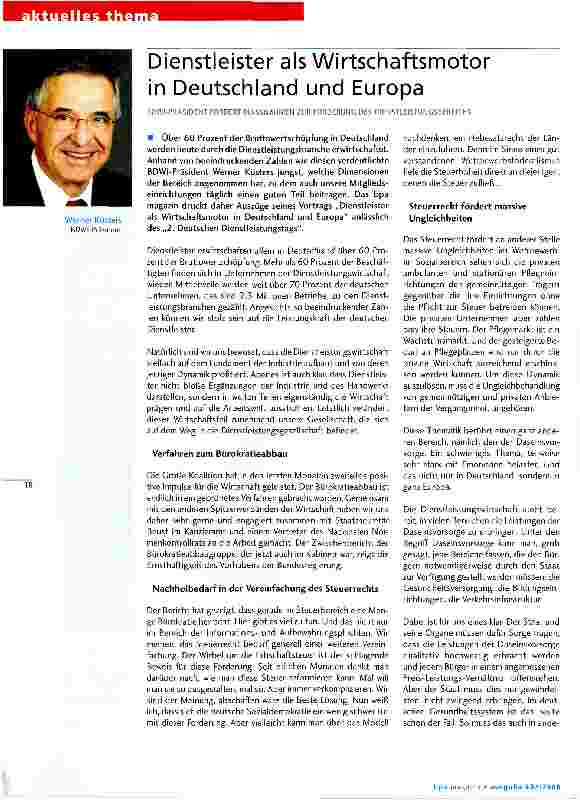 Vorschauseite 1: Dienstleister als Wirtschaftsmotor in Deutschland und Europa