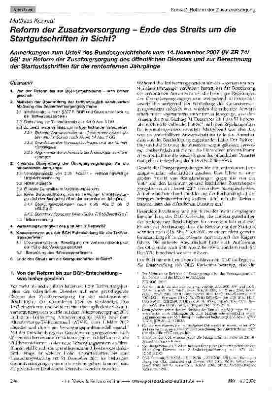 Vorschauseite 1: Reform der Zusatzversorgung - Ende des Streits um die Startgutschriften in Sicht?