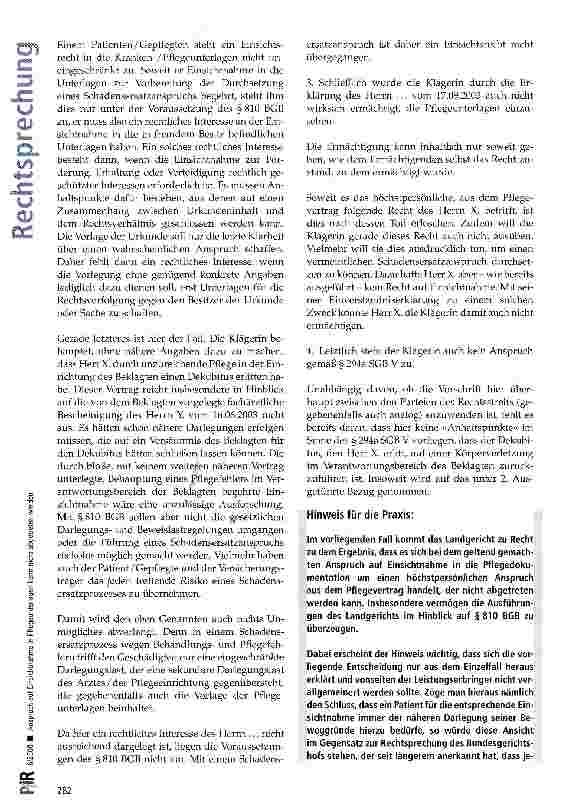 Vorschauseite 3: Anspruch auf Einsichtnahme in Pflegeunterlagen kann nicht abgetreten werden