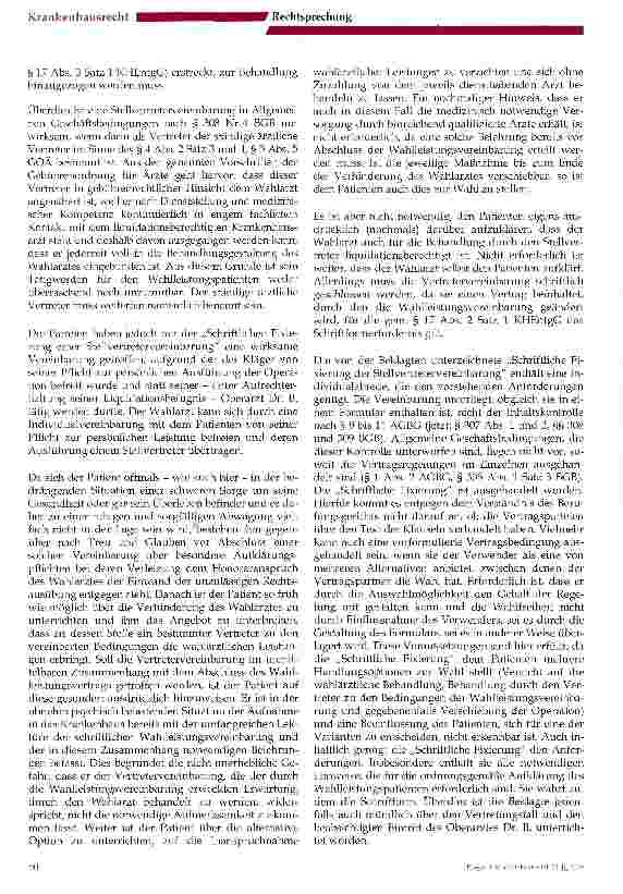 Vorschauseite 3: Zulässigkeit der Vertretung des Chefarztes bei wahlärztlicher Leistung