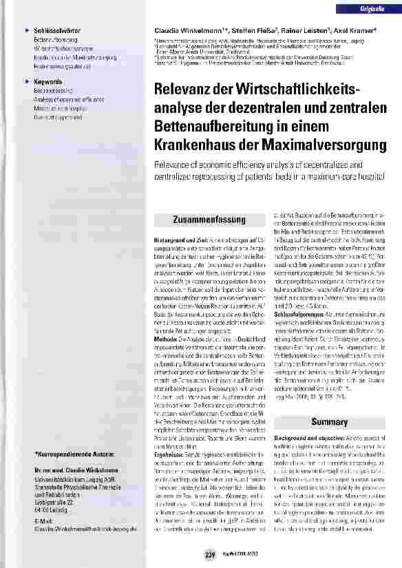 Vorschauseite 1: Relevanz der Wirtschaftlichkeitsanalyse der dezentralen und zentralen Bettenaufbereitung in einem Krankenhaus der Maximalversorgung