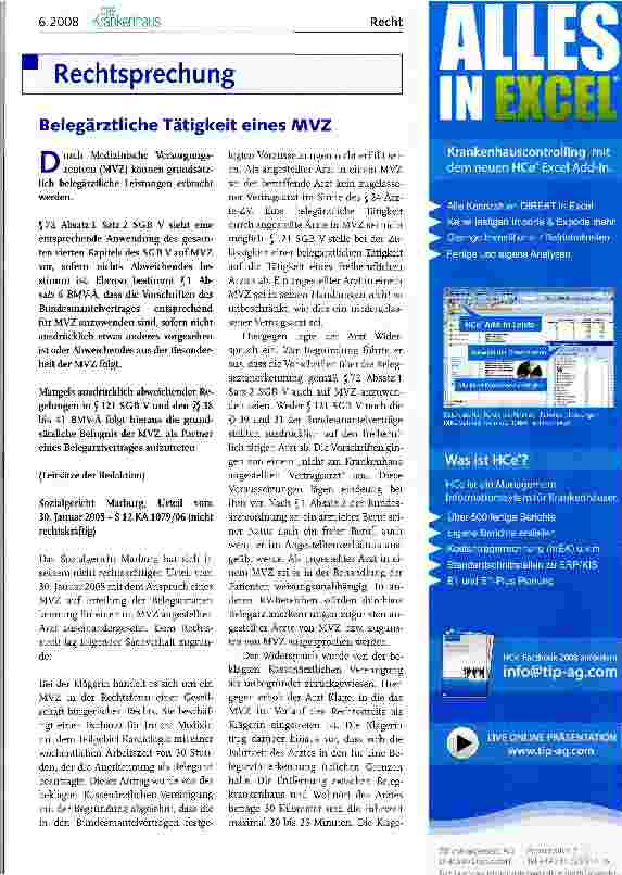 Vorschauseite 1: Belegärztliche Tätigkeit eines MVZ