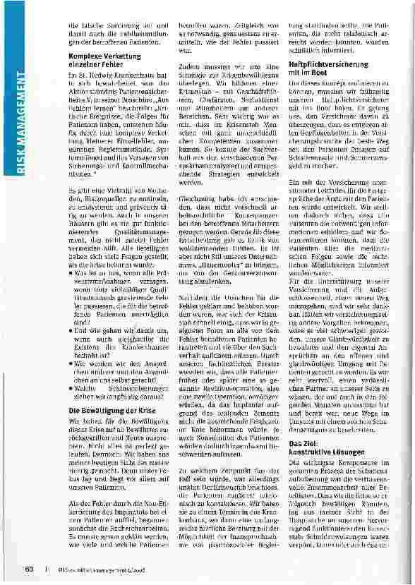 Vorschauseite 2: In der Krise steht der Patient immer an erster Stelle Konsequenzen nach einem schwerwiegenden Vorfall im St. Hedwig-Krankenhaus