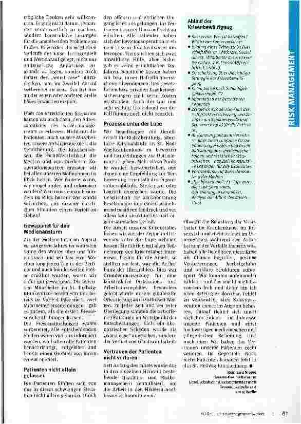 Vorschauseite 3: In der Krise steht der Patient immer an erster Stelle Konsequenzen nach einem schwerwiegenden Vorfall im St. Hedwig-Krankenhaus