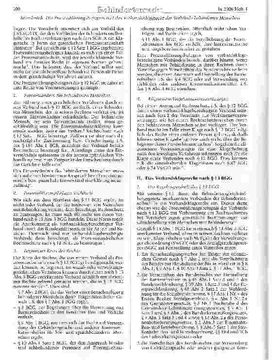 Vorschauseite 2: Die Prozessführungsbefugnis und das Ver-banosklagerecht der Verbände behinderter Menschen nach den §§ 12 und 13 des Behindertengleich-stellungseesetzes -Ein Überblick