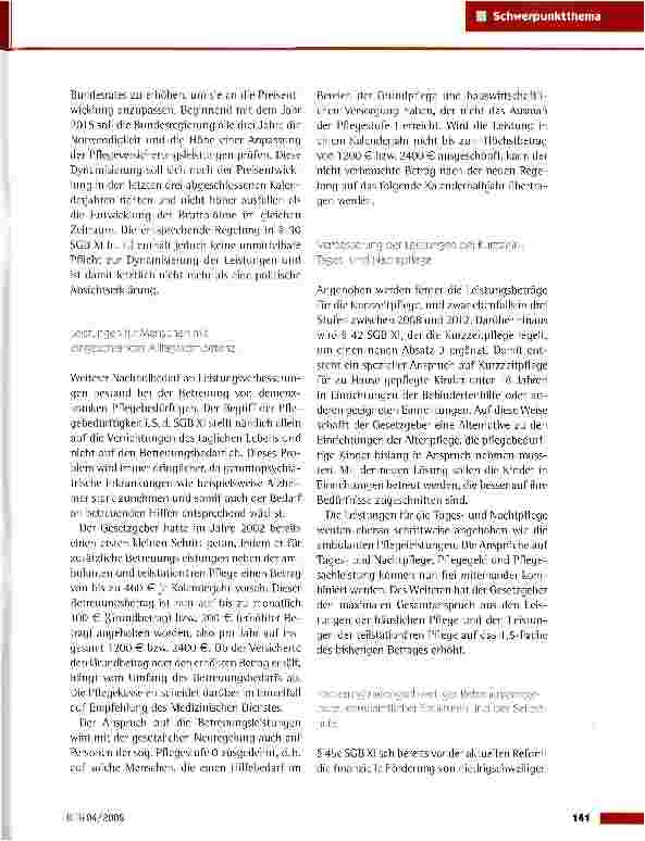 Vorschauseite 2: Reform der Pflegeversicherung -Kernpunkte des neuen Konzepts