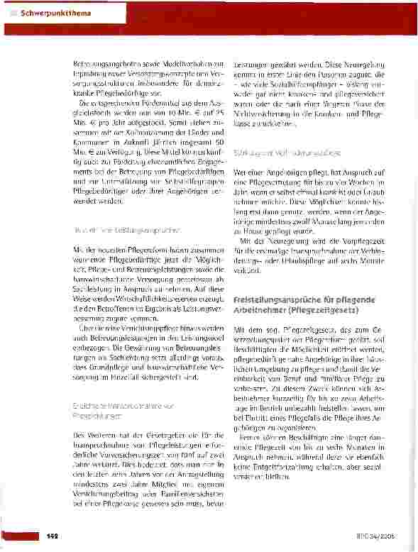 Vorschauseite 3: Reform der Pflegeversicherung -Kernpunkte des neuen Konzepts
