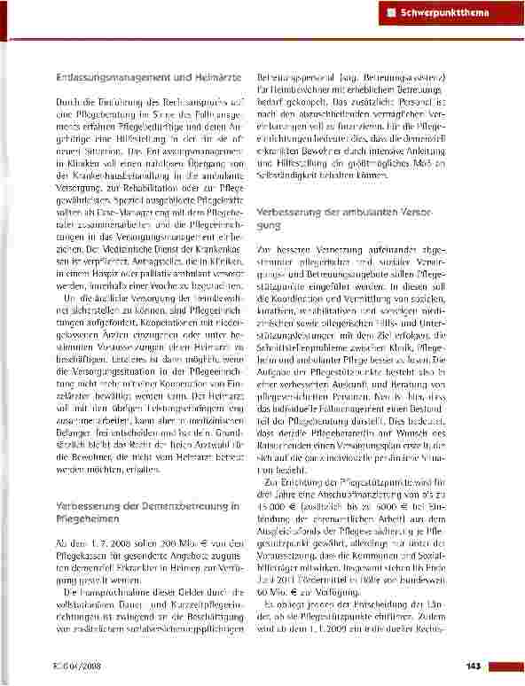 Vorschauseite 4: Reform der Pflegeversicherung -Kernpunkte des neuen Konzepts