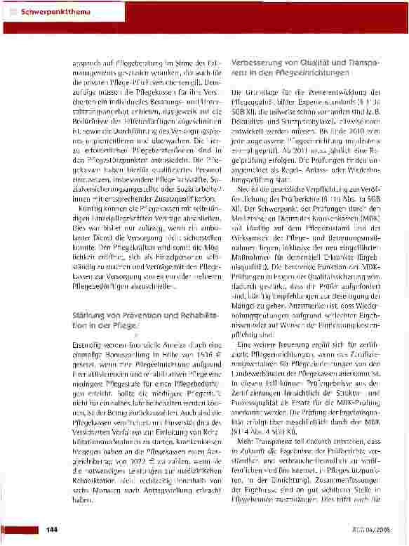 Vorschauseite 5: Reform der Pflegeversicherung -Kernpunkte des neuen Konzepts
