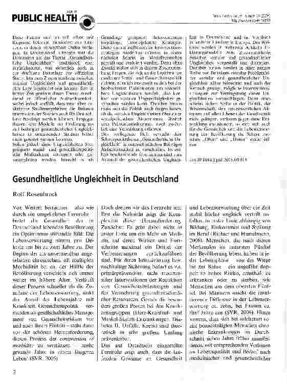 Vorschauseite 1: Gesundheitliche Ungleichheit in Deutschland