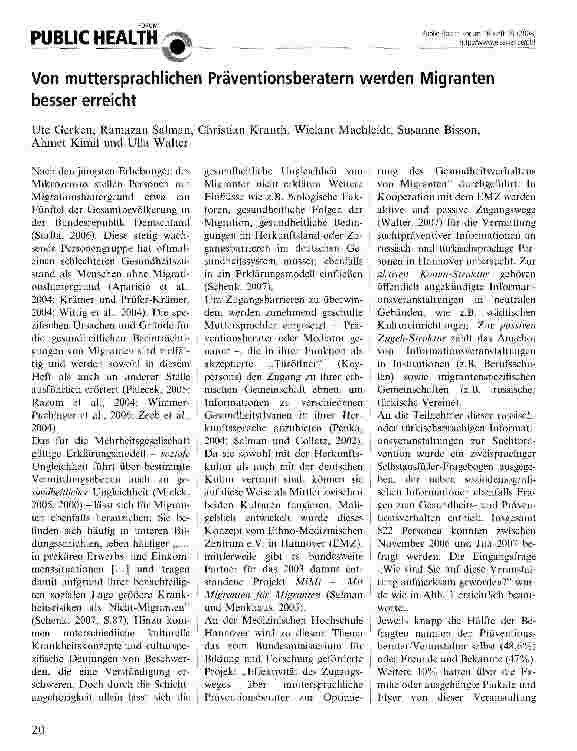 Vorschauseite 1: Von muttersprachlichen Präventionsberatern werden Migranten besser erreicht