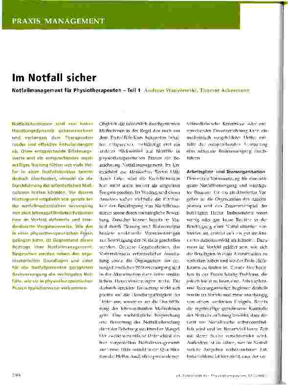Vorschauseite 1: Im Notfall sicher. Notfallmanagement für Physiotherapeuten - Teil 1