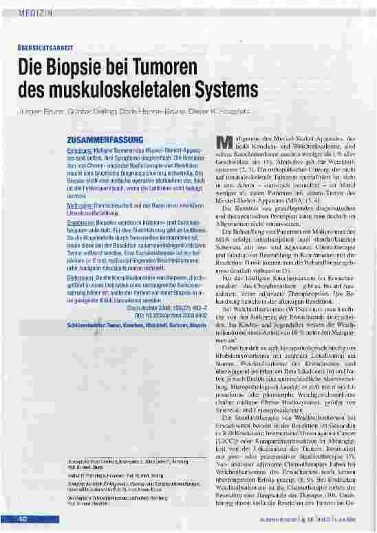 Vorschauseite 1: Die Biopsie bei Tumoren des muskuloskeletalen Systems