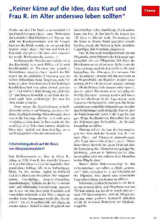 Vorschauseite 1: Keiner käme auf die Idee, dass Kurt und Frau R. im Alter anderswo leben sollten