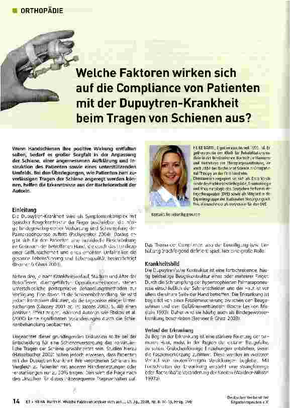 Vorschauseite 1: Welche Faktoren wirken sich auf die Compliance von Patienten mit der Dupuytren-Krankheit beim Tragen von Schienen aus?