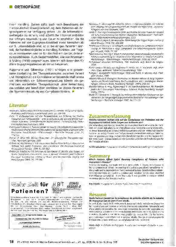 Vorschauseite 5: Welche Faktoren wirken sich auf die Compliance von Patienten mit der Dupuytren-Krankheit beim Tragen von Schienen aus?