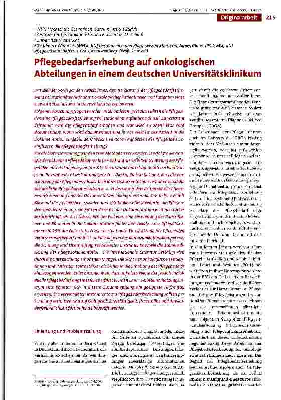 Vorschauseite 1: Pflegebedarfserhebung auf onkologischen Abteilungen in einem deutschen Universitätsklinikum
