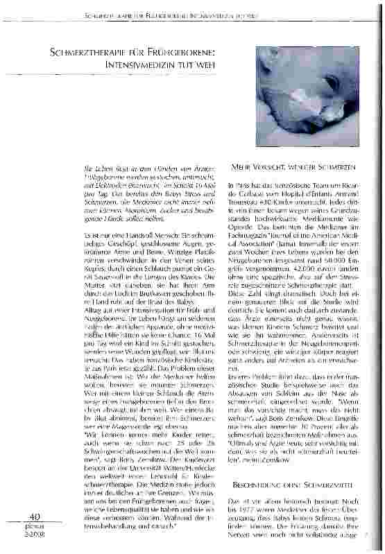 Vorschauseite 1: SCHMERZTHERAPIE FÜR FRÜHGEBORENE: INTENSIVMEDIZIN TUT WEH