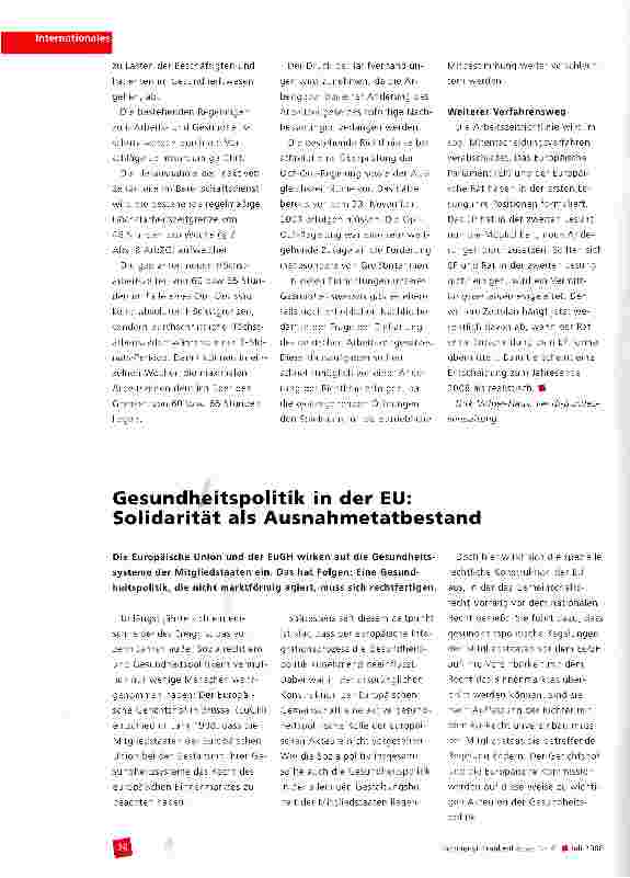 Vorschauseite 1: Gesundheitspolitik in der EU: Solidarität als Ausnahmetatbestand