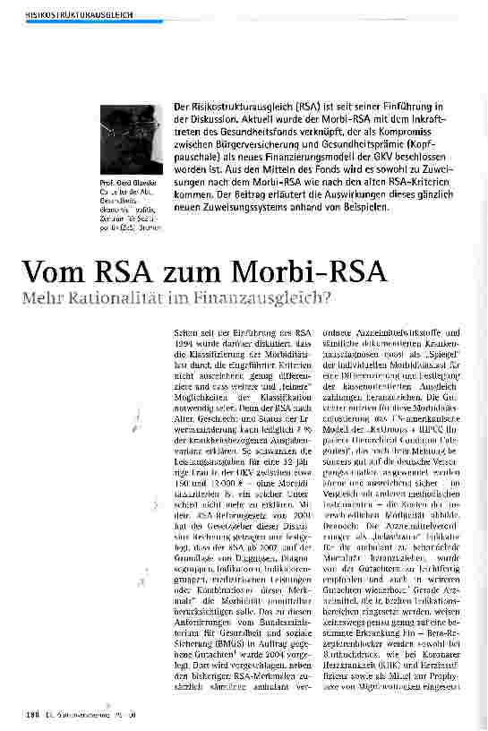 Vorschauseite 1: Vom RSA zum Morbi-RSAMehr Rationalität im Finanzausgleich?