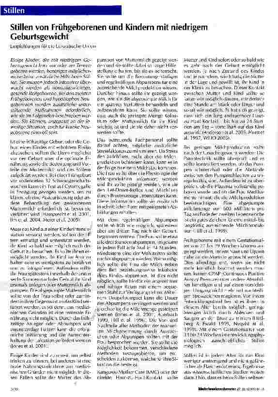 Vorschauseite 1: Stillen von Frühgeborenen und Kindern mit niedrigem GeburtsgewichtEmpfehlungen für die Europäische Union